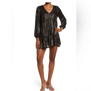 MELLODAY V-Neck Long Sleeve Tiered Mini Dress